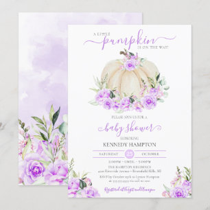 Little Pumpkin White Purple Rose Girl Baby Shower Invitation
