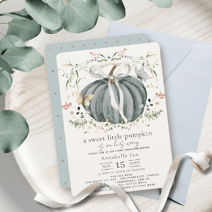 Little Pumpkin Wildflower Blue Boy Baby Shower Invitation