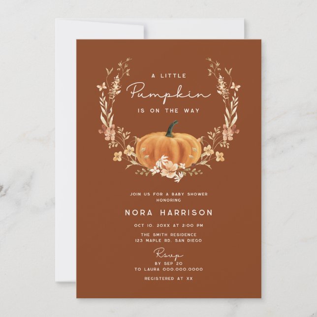 Little Pumpkin Wildflower Terracotta Baby Shower Invitation (Front)