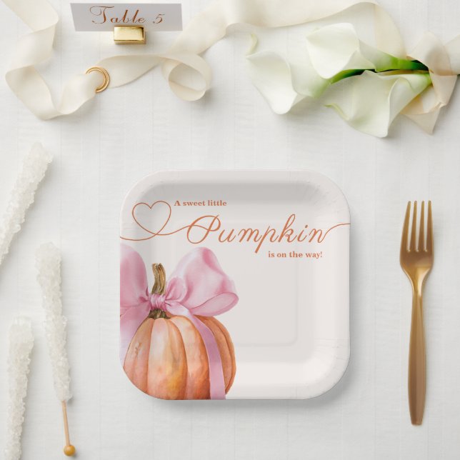 Little Pumpkin with Pink Bow – Baby Shower  Paper Plate (Wedding)