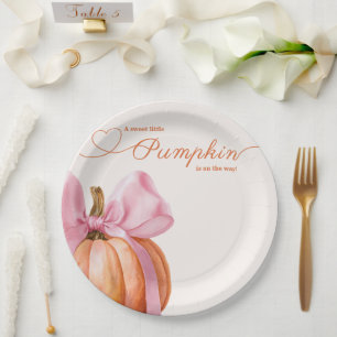 Little Pumpkin with Pink Bow – Baby Shower  Paper Plate