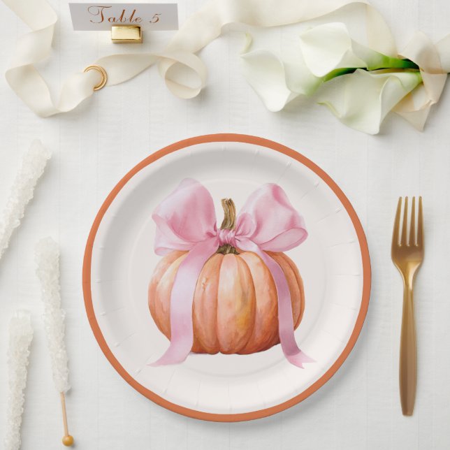 Little Pumpkin with Pink Bow – Baby Shower  Paper Plate (Wedding)