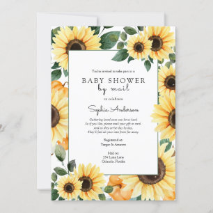 Little Pumpkin with Sunflowers Baby Shower by mail Invitation