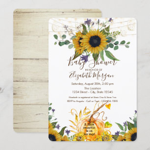 Little Pumpkin, Wood Sunflowers Baby Shower  Invitation