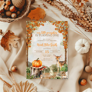 Little Pumpkin Woodland Animals Fall 1st birthday Invitation