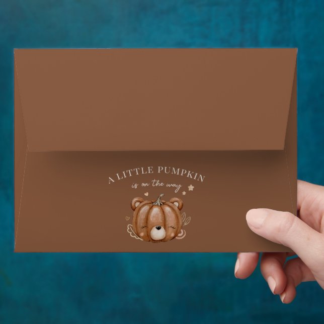 Little Pumpking Bear Baby Shower Neutral Brown Envelope (Hand)