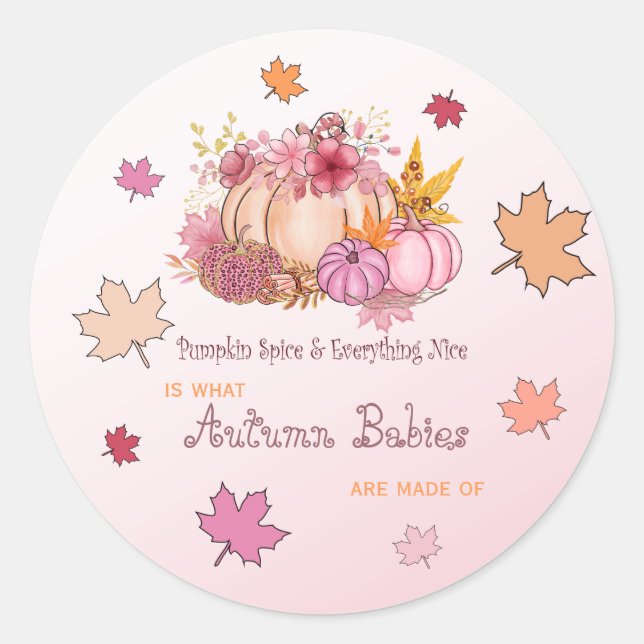 Little Pumpking Spice & Nice Pink Fall in Love Classic Round Sticker (Front)