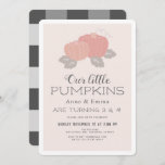 Little Pumpkins Dual Pink Black Gingham Birthday Invitation<br><div class="desc">This cute " our little pumpkin is turning x " dual/sisters/siblings' birthday invitation features two coral pink / orange pumpkins on a blush pink background framed by a white border. The reverse side features a white and black buffalo/gingham check/plaid patterns. Personalise it for your needs. You can find matching products...</div>