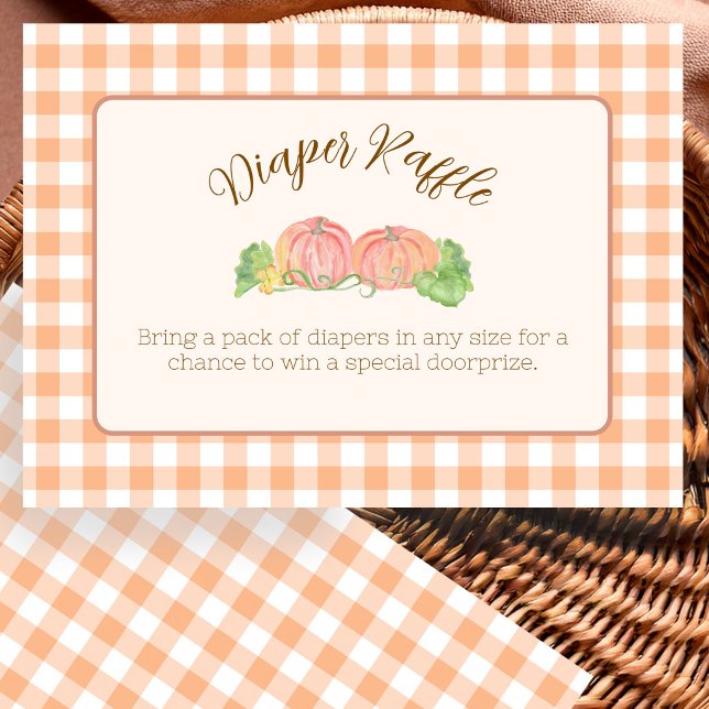 Little Pumpkins Orange Gingham Diaper Raffle Enclosure Card (Creator Uploaded)