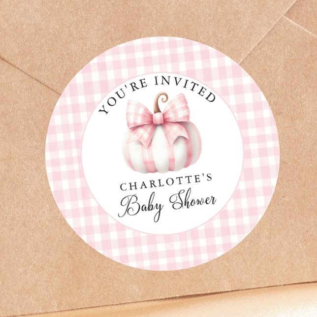 Little Pumpkin's Pink Gingham Classic Round Sticker (Creator Uploaded)