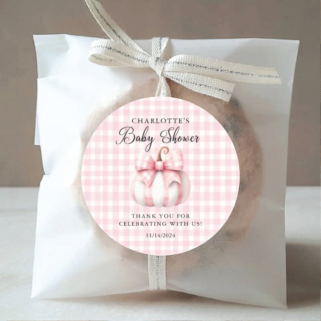 Little Pumpkin's Pink Gingham Classic Round Sticker (Creator Uploaded)