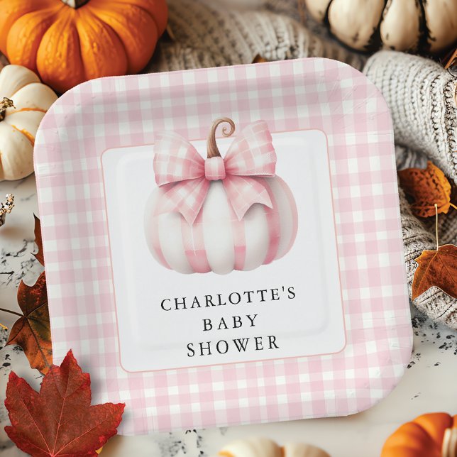 Little Pumpkin's Pink Gingham Paper Plate (Creator Uploaded)