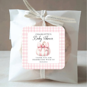 Little Pumpkin's Pink Gingham Square Sticker