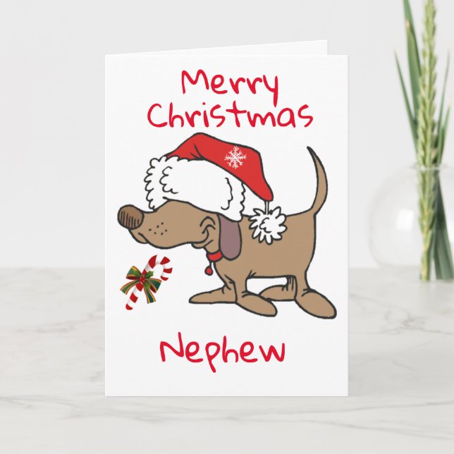 LITTLE PUPPY SAYS **MERRY CHRISTMAS NEPHEW** HOLIDAY CARD (Front)
