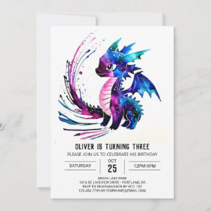 Little Purple Dragon Digital Boy Birthday Invitation