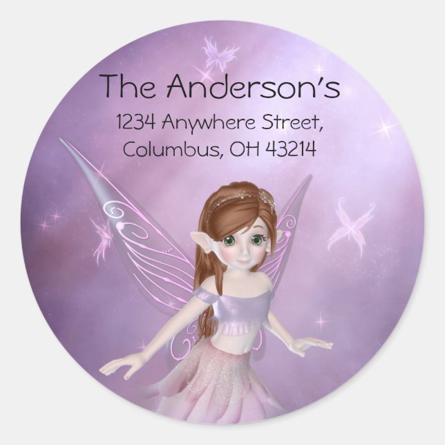 Little Purple Fairy Address Labels/Stickers Classic Round Sticker (Front)