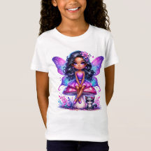 Little Purple Fairy Sitting on a Mushroom