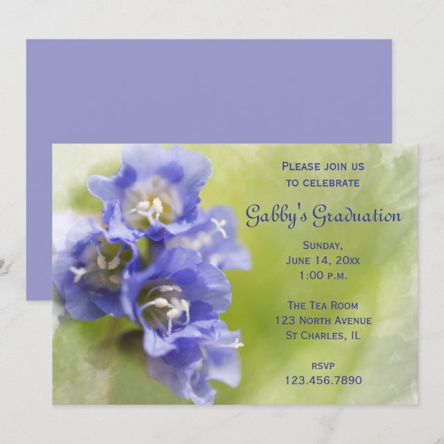 LIttle Purple Flowers Graduation Party Invitation (Front/Back)