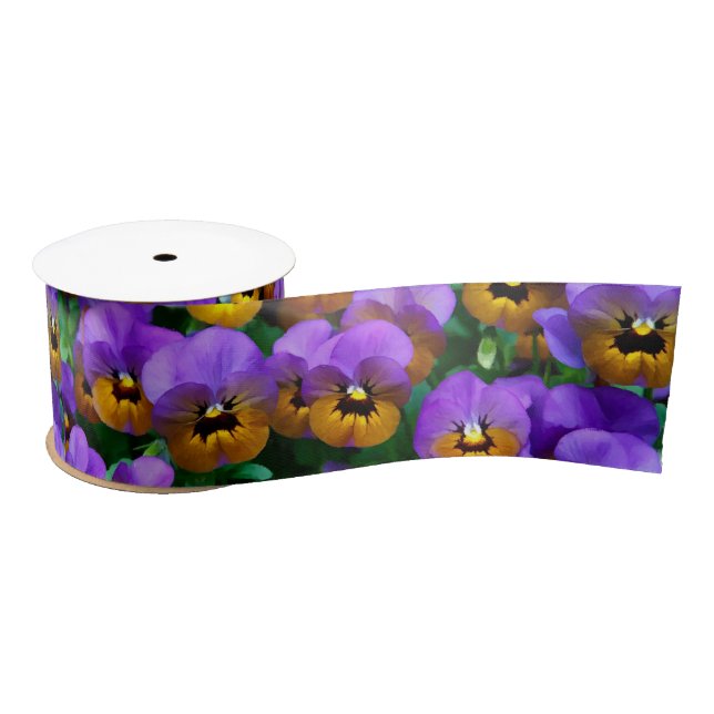 Little Purple Pansies Trimmed in Yellow Gold Satin Ribbon (Spool)