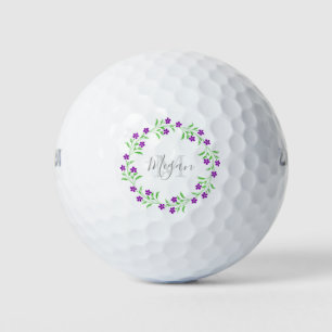 Little Purple Watercolor Flowers Wreath  Golf Balls