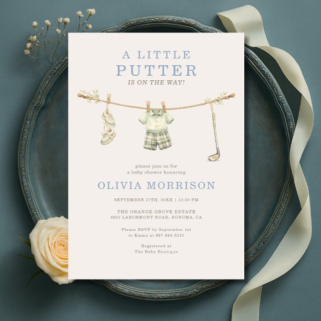 Little Putter Golf Clothesline Boy Baby Shower Invitation (Creator Uploaded)