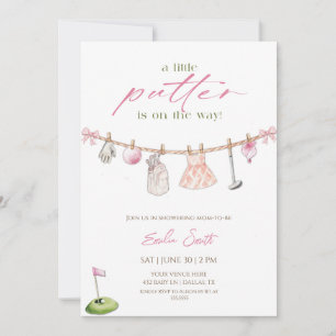 Little Putter is on the way Pink Golf baby shower  Invitation