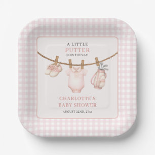 Little Putter Pink Golf Clothesline Baby Shower Paper Plate