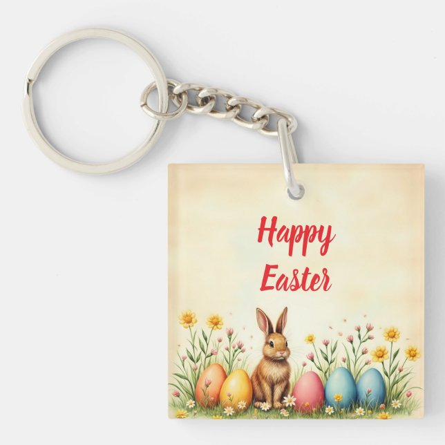 Little Rabbit And Easter Eggs Popular Collection Key Ring (Front)