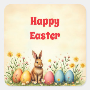 Little Rabbit And Easter Eggs Popular Collection Square Sticker