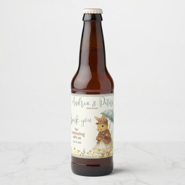 Little Rabbit Baby Shower for Girl  Beer Bottle Label (Front)