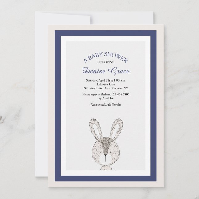 Little Rabbit Blue Invitation (Front)