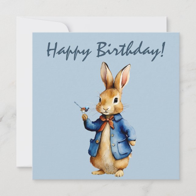 Little Rabbit holding Willy wagtail Happy birthday Card (Front)