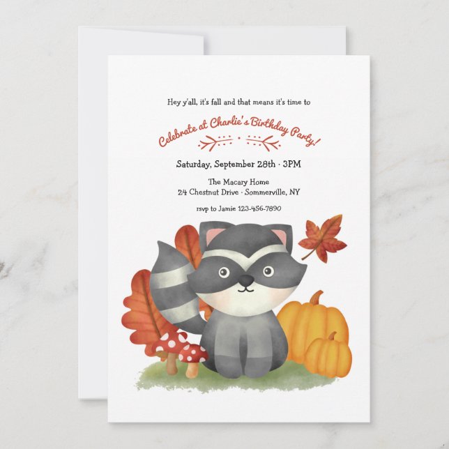 Little Racoon Birthday Party Invitation (Front)