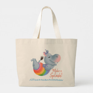 Little Rainbow Hippo Happiness - Make A Splash! Large Tote Bag