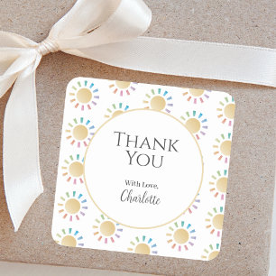 Little Rainbow Sunshine Baby Shower Thank You Square Sticker