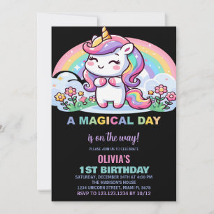 Little Rainbow Unicorn Birthday Invitations