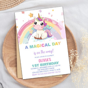 Little Rainbow Unicorn Birthday Invitations