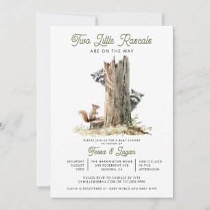 Little Rascals Raccoons Twins Baby Shower  Invitation