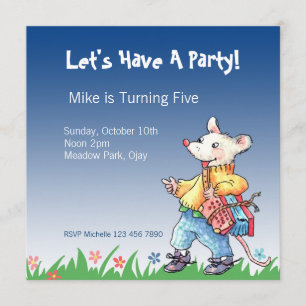 Little Rat with Accordeon Blue Invitation... Invitation