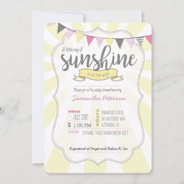 Little Ray of Sunshine Baby Girl Shower Invitation (Front)