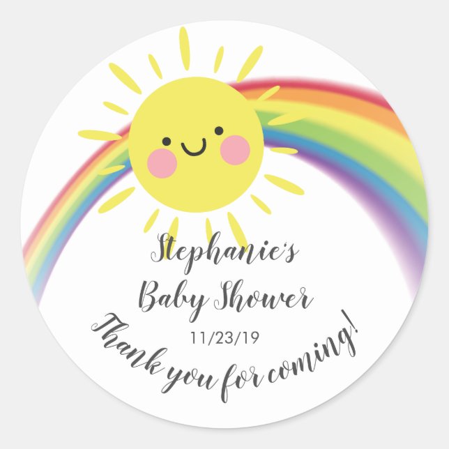 Little Ray of Sunshine Baby Shower Favour Sticker (Front)