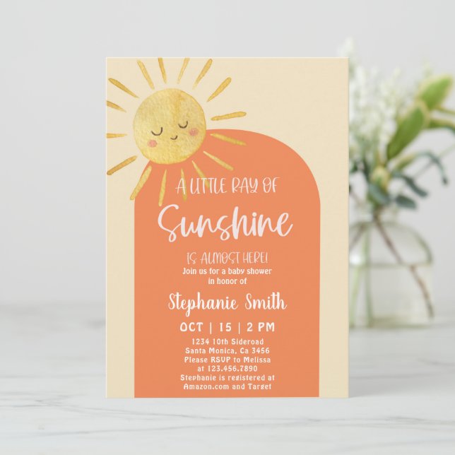 Little Ray of Sunshine Baby Shower Invitation (Standing Front)