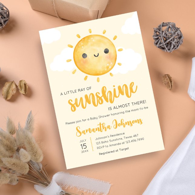 Little Ray of Sunshine Baby Shower Invitation (Little Ray of Sunshine Boho Baby Shower Invitation)