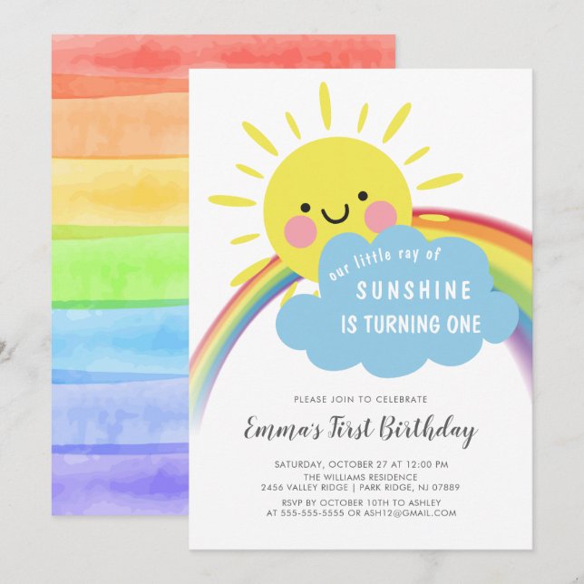 Little Ray Of Sunshine Birthday Invitation (Front/Back)