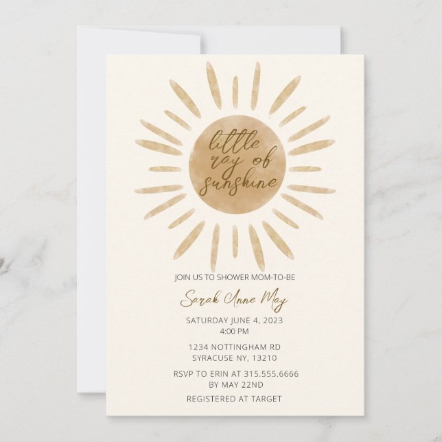 Little Ray of Sunshine Boho Baby Shower  Invitation (Front)