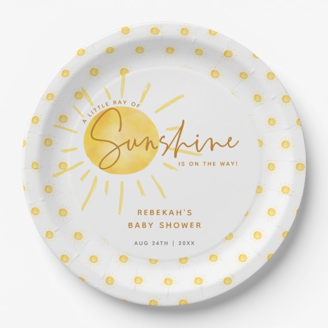 Little Ray of Sunshine Boho Baby Shower Paper Plate (Front)