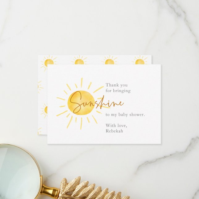 Little Ray of Sunshine Boho Baby Shower Thank You Card (Front/Back In Situ)