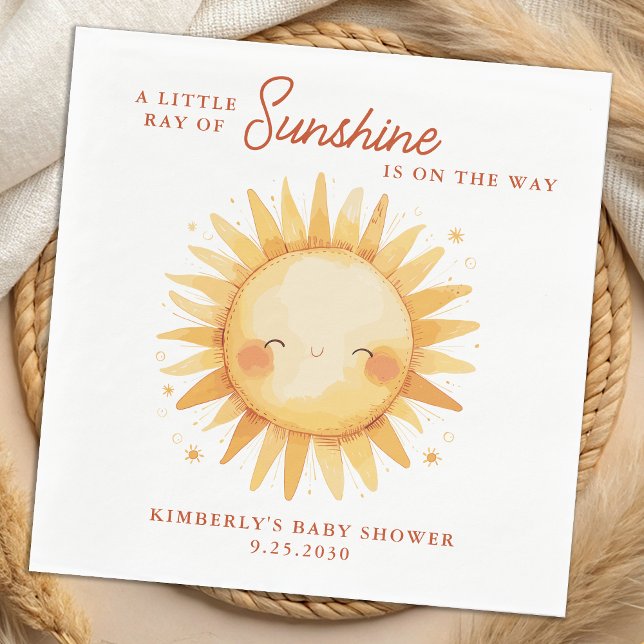 Little Ray of Sunshine Boho Cute Sun Baby Shower Napkin (Creator Uploaded)