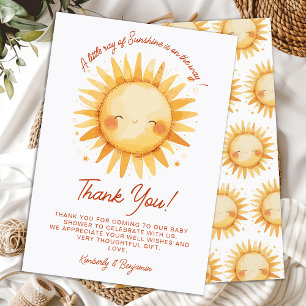 Little Ray Of Sunshine Boho Cute Sun Baby Shower Thank You Card