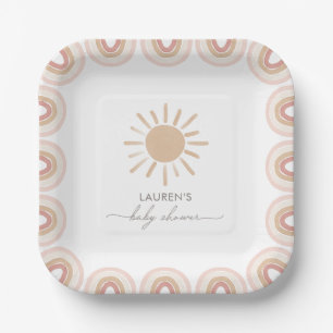 Little Ray of Sunshine Boho Girl Baby Shower Paper Plate